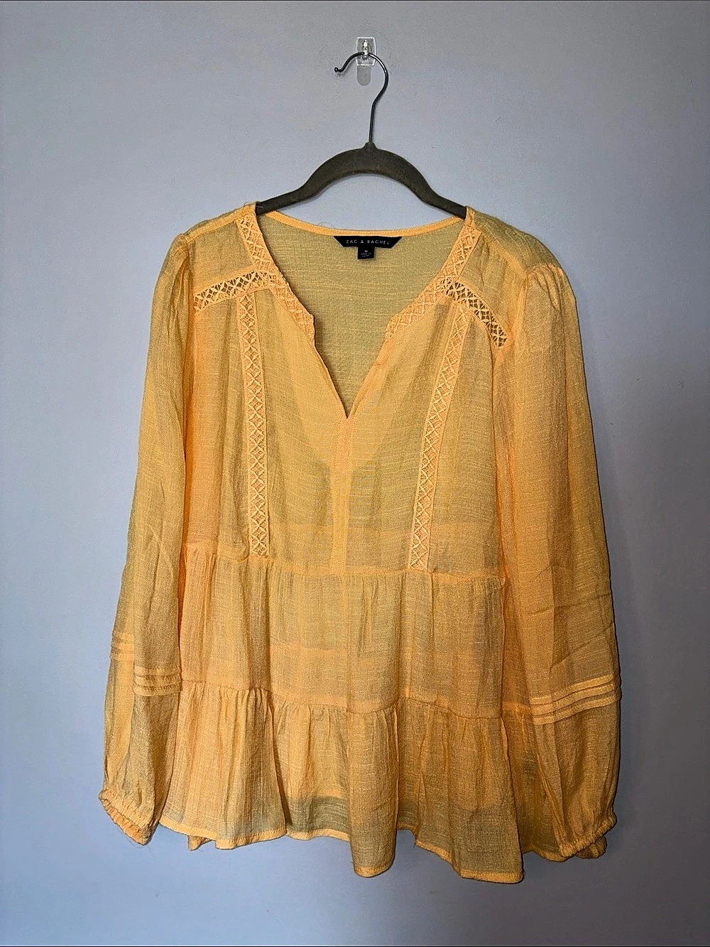 Zac & Rachel Yellow Boho Blouse Size Medium Like New